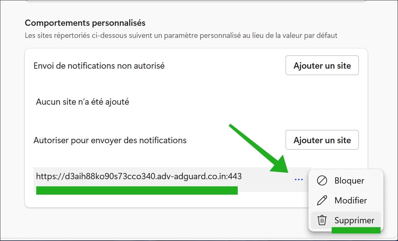 Supprimer Notifications