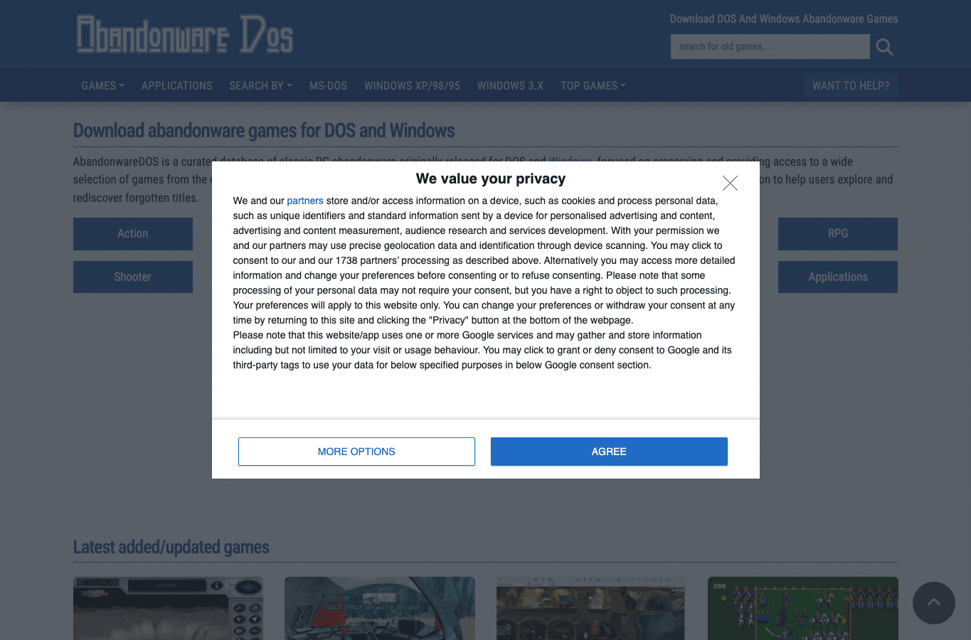 Capture d'écran de abandonwaredos.com