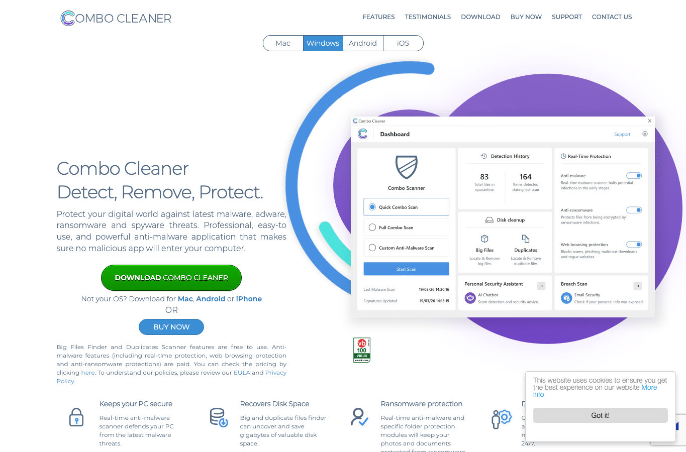 Capture d'écran de combocleaner.com