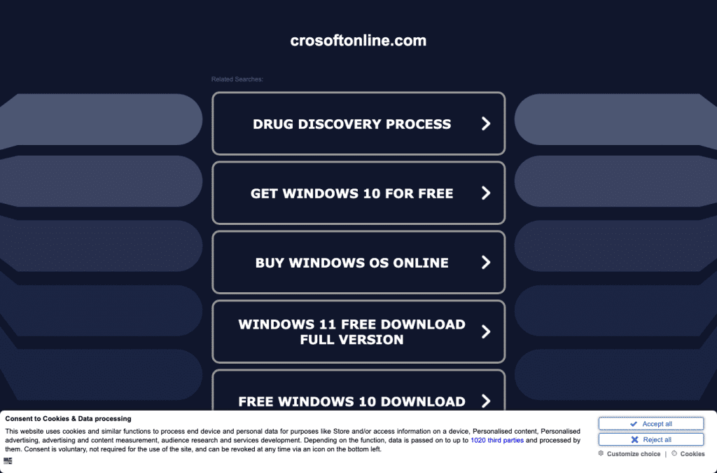 Capture d'écran de crosoftonline.com