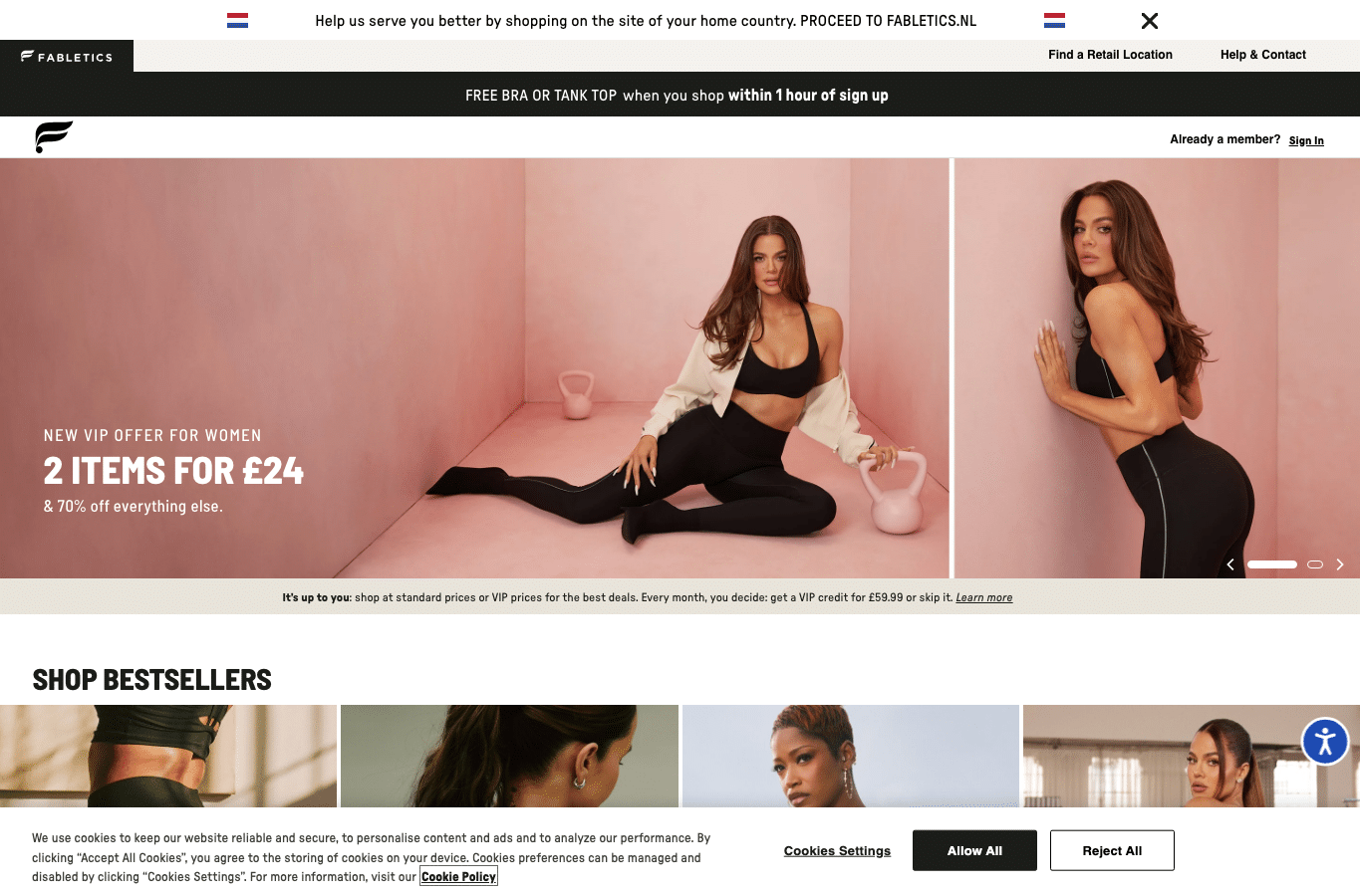 Capture d'écran de fabletics.co.uk