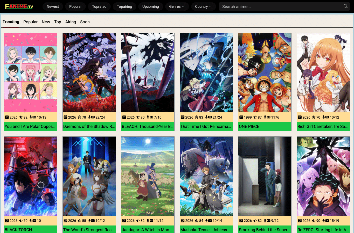 Capture d'écran de fanime.tv