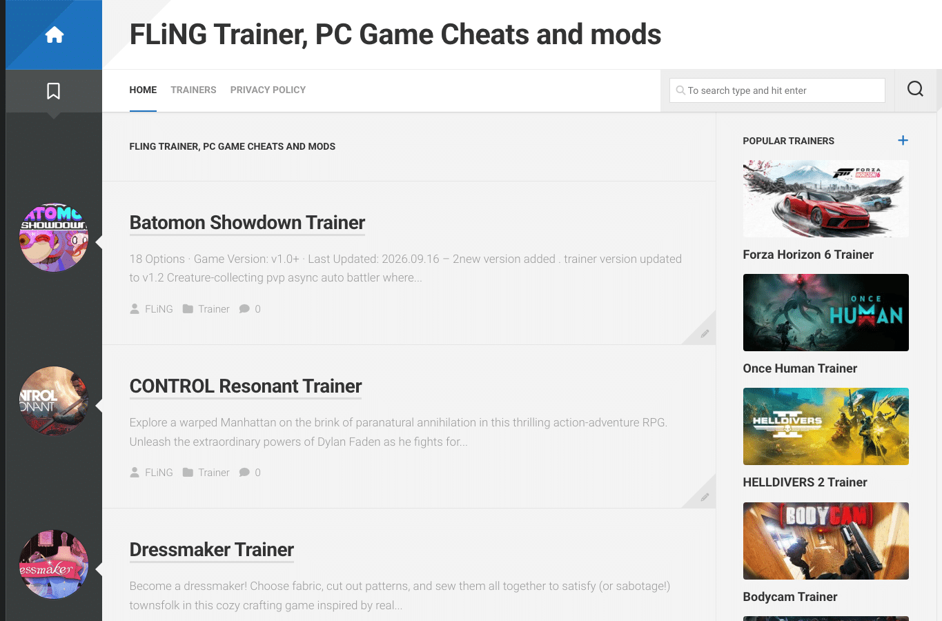 Capture d'écran de flingtrainer.io