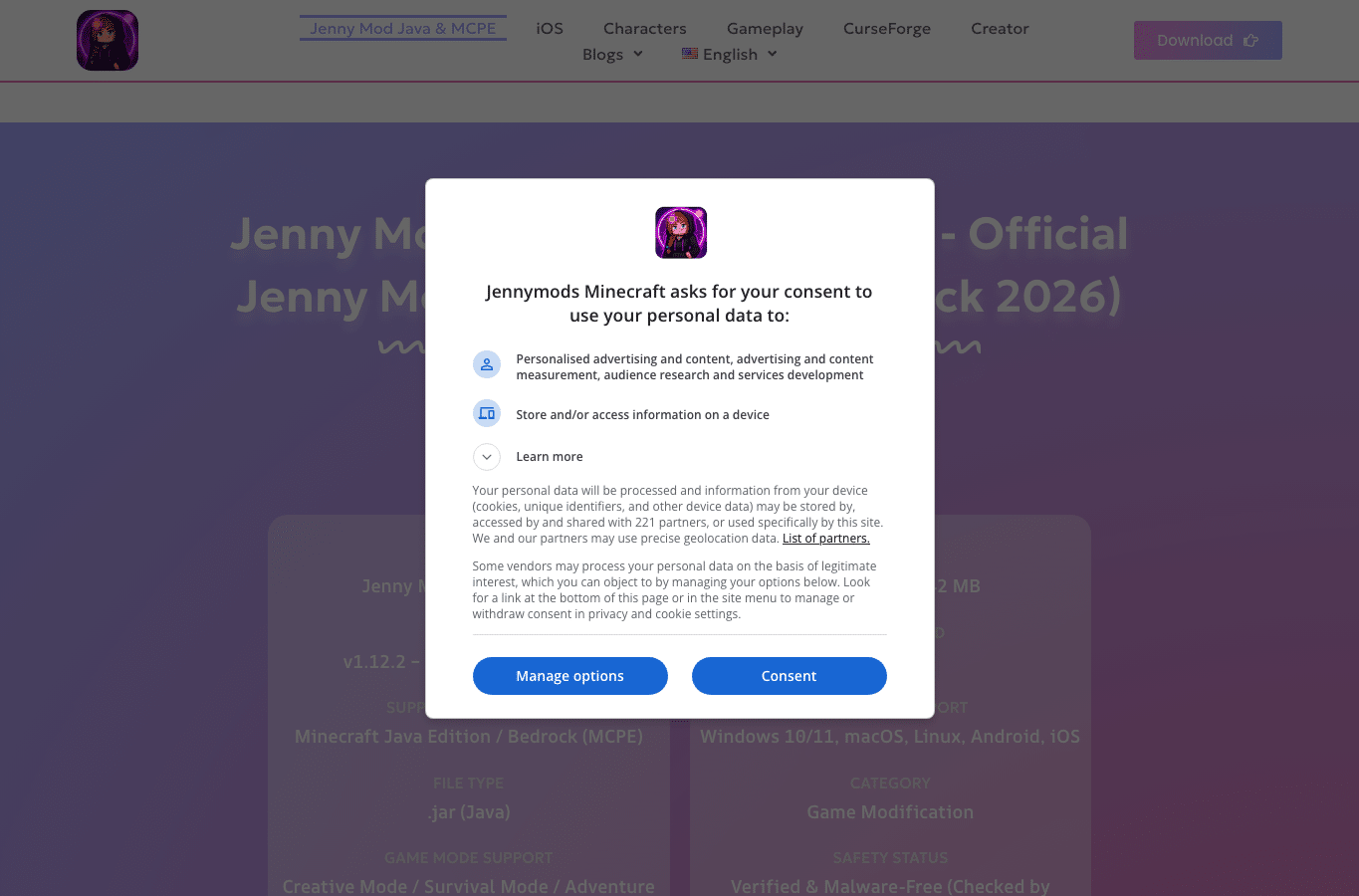 Capture d'écran de jennymodsminecraft.com