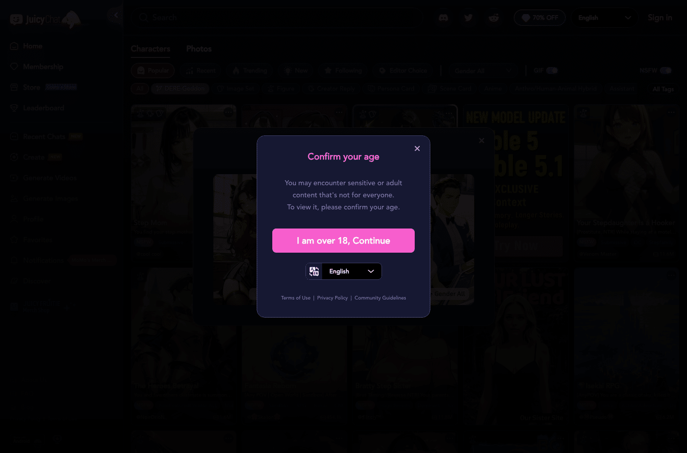 Capture d'écran de juicychat.ai