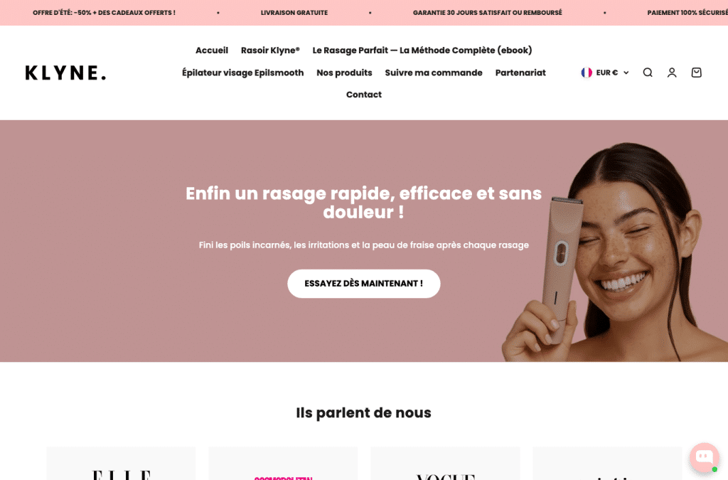 Capture d'écran de klyne.shop