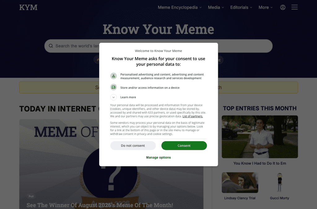 Capture d'écran de knowyourmeme.com
