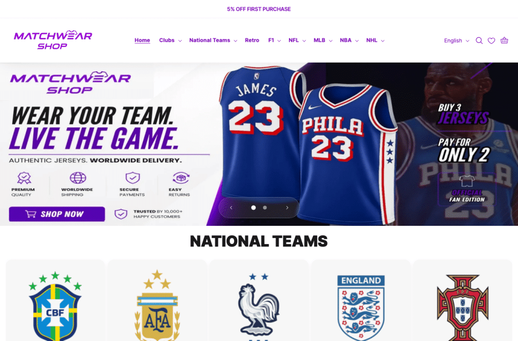 Capture d'écran de matchwearshop.com