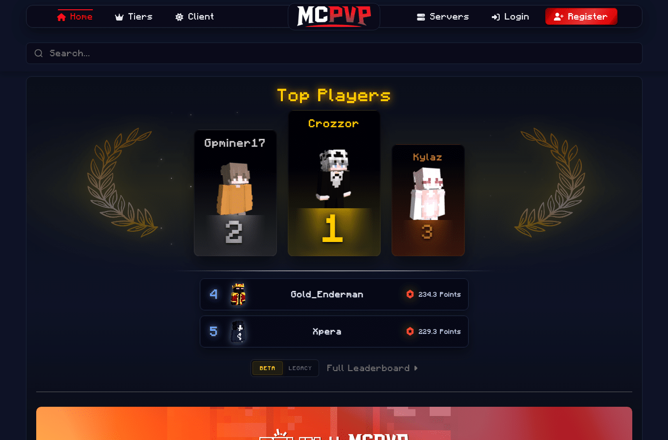 Capture d'écran de mcpvp.com