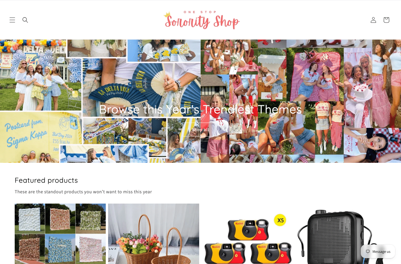Capture d'écran de onestopsororityshop.com