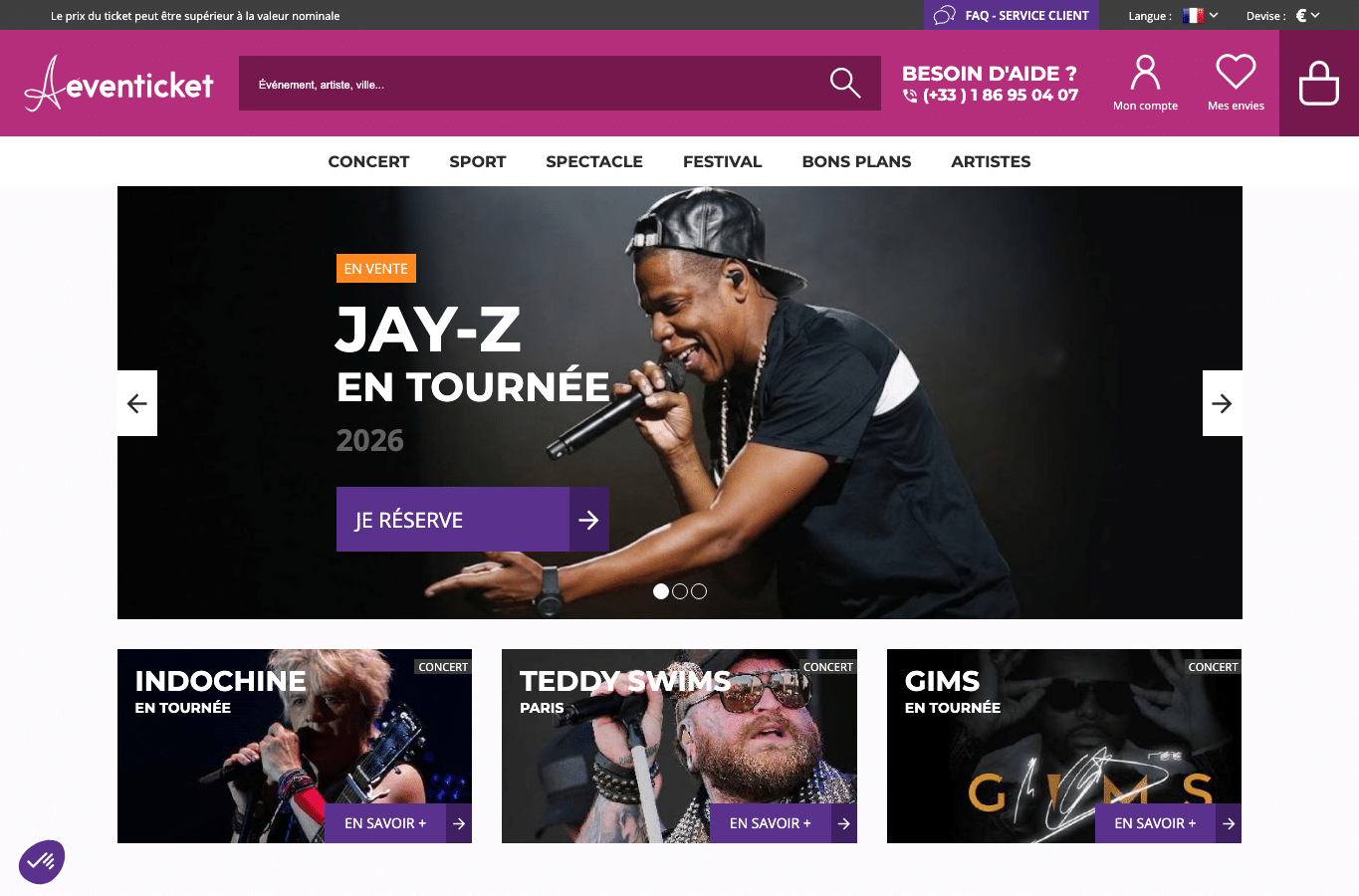 Capture d'écran de pariseventicket.com