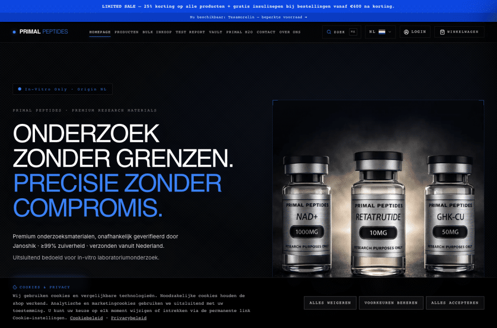 Capture d'écran de primalpeptides.nl