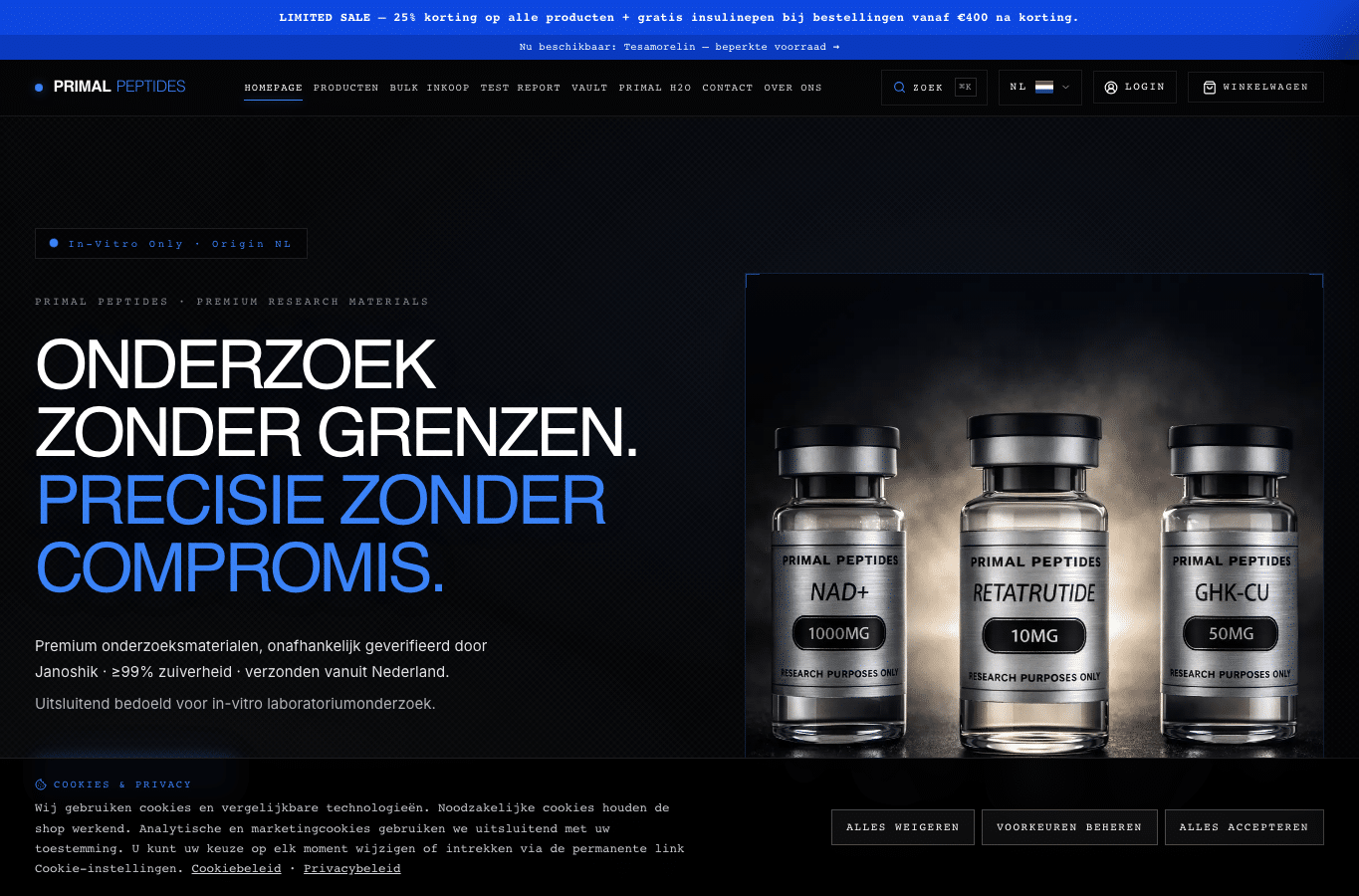 Capture d'écran de primalpeptides.nl