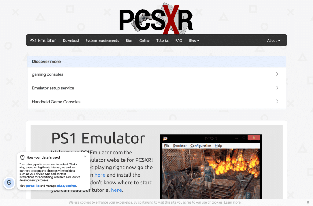 Capture d'écran de ps1emulator.com
