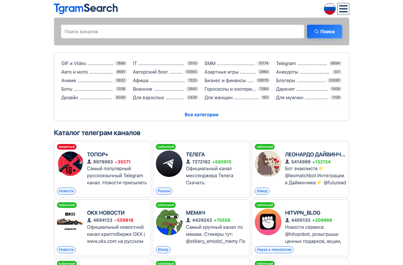 Capture d'écran de tgramsearch.com