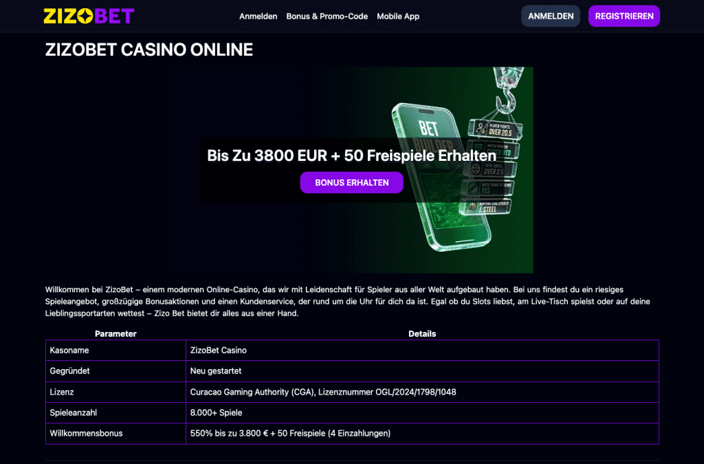 Capture d'écran de zizobetcasinos-de.com