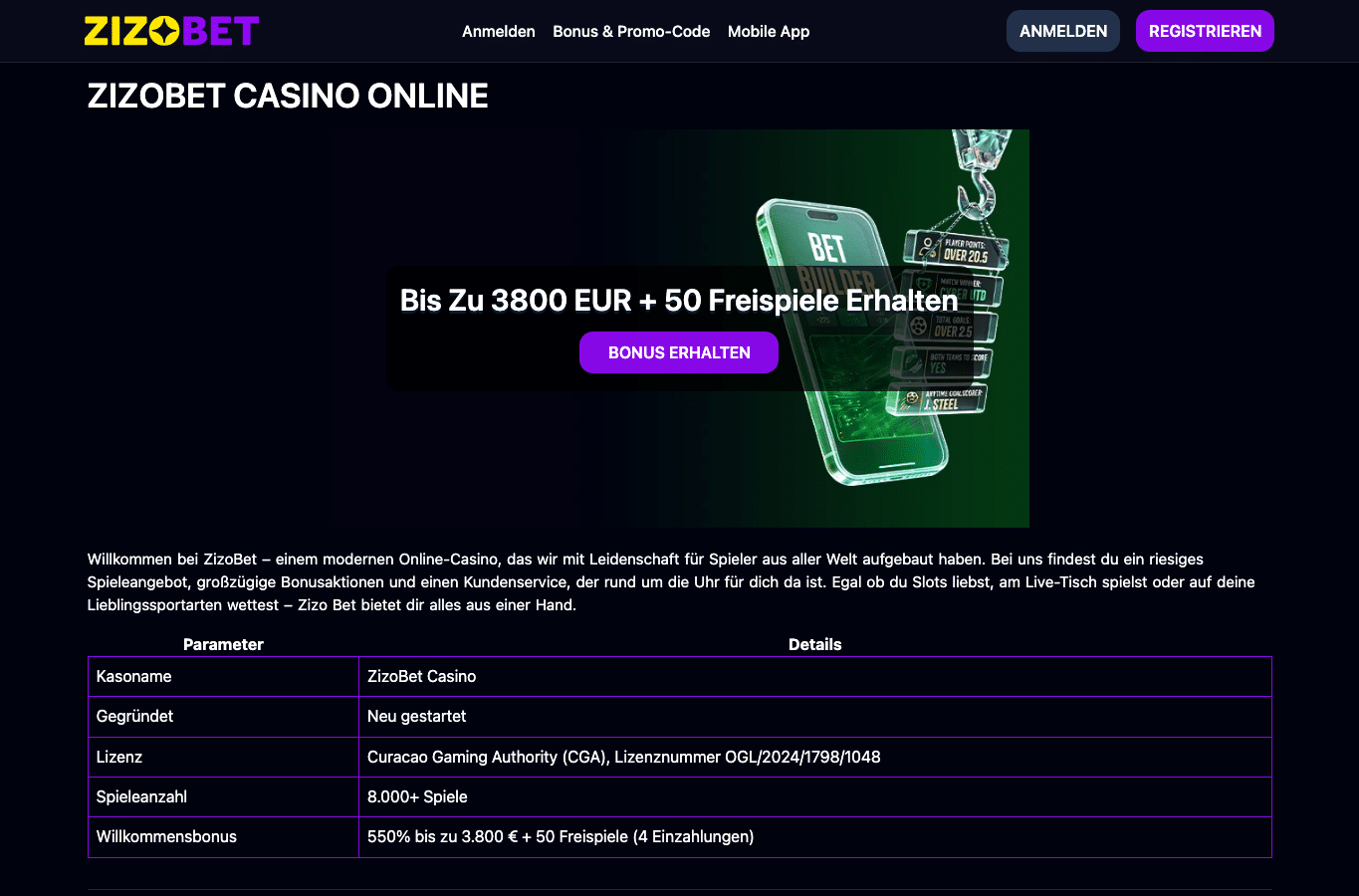 Capture d'écran de zizobetcasinos-de.com