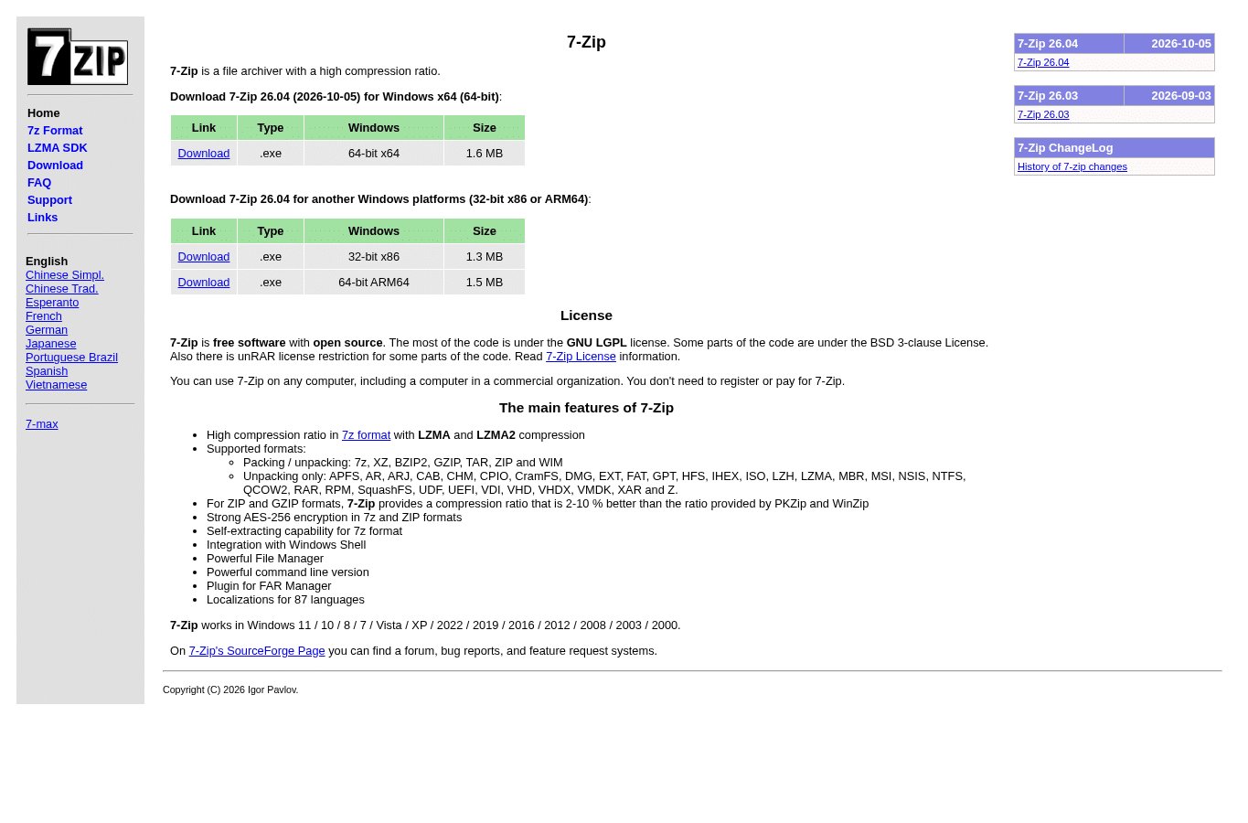 Capture d'écran de 7-zip.org