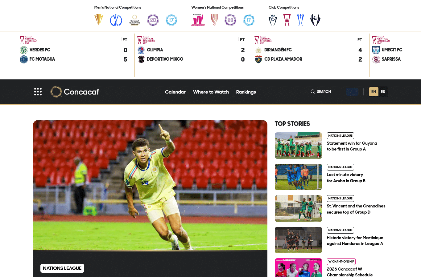 Capture d'écran de concacaf.com