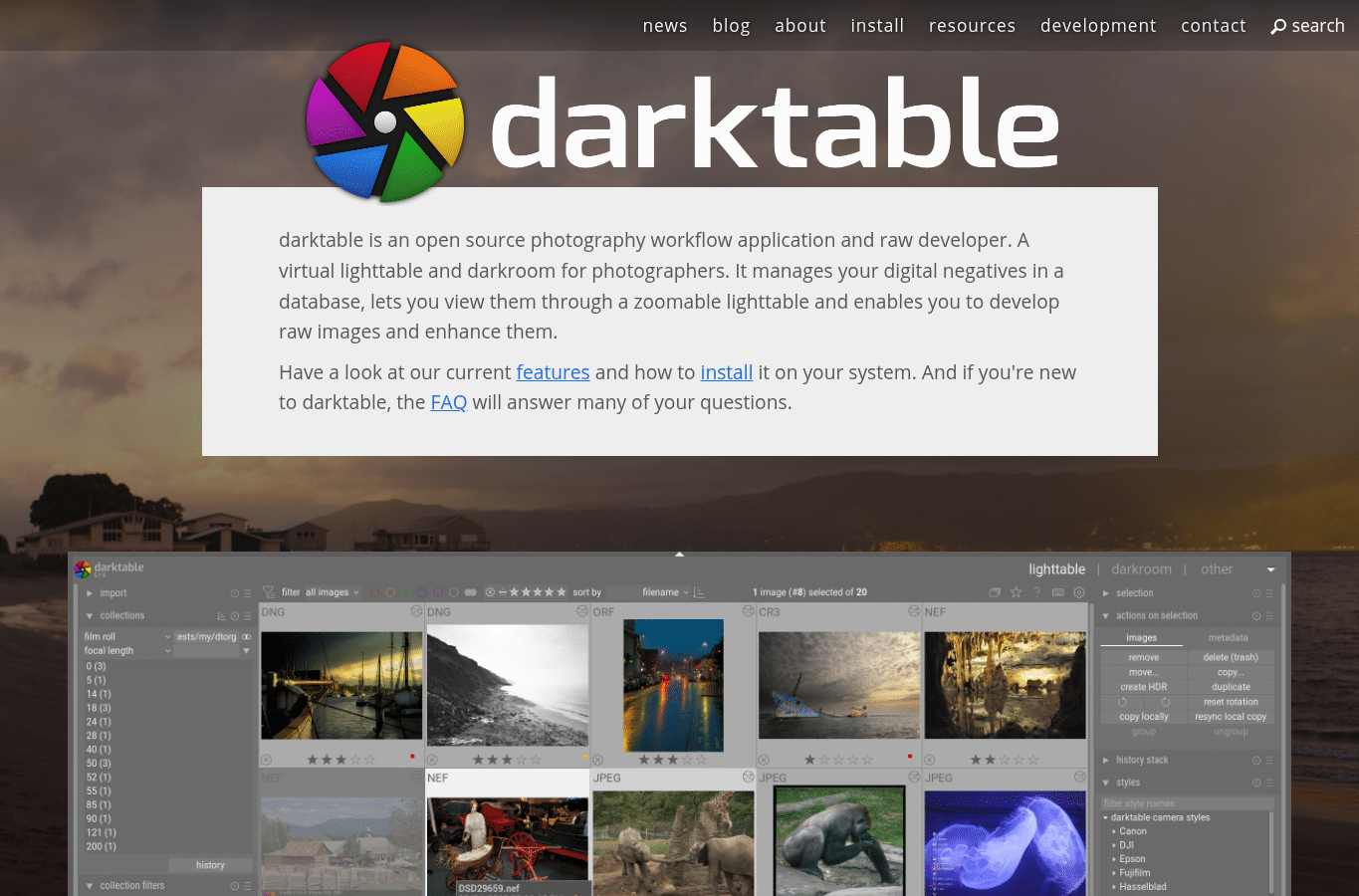 Capture d'écran de darktable.org