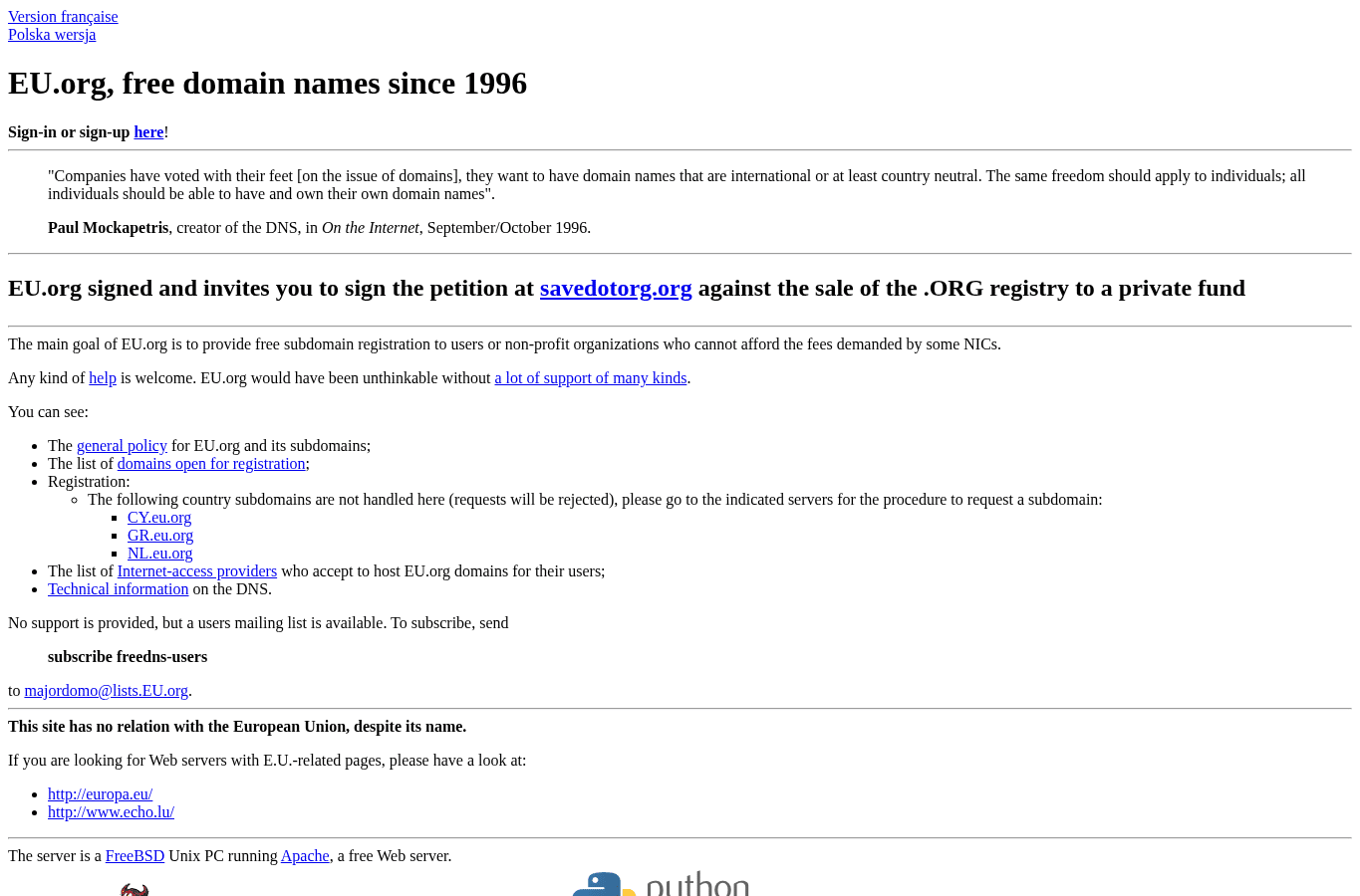 Capture d'écran de eu.org