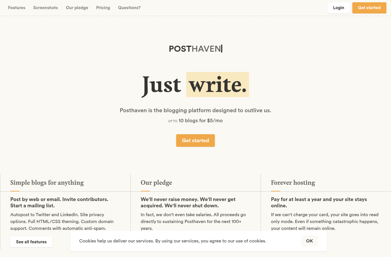 Capture d'écran de posthaven.com