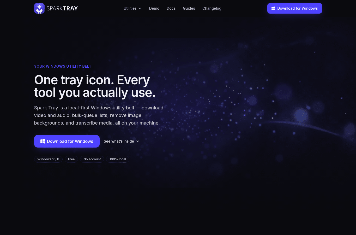 Capture d'écran de sparktray.io
