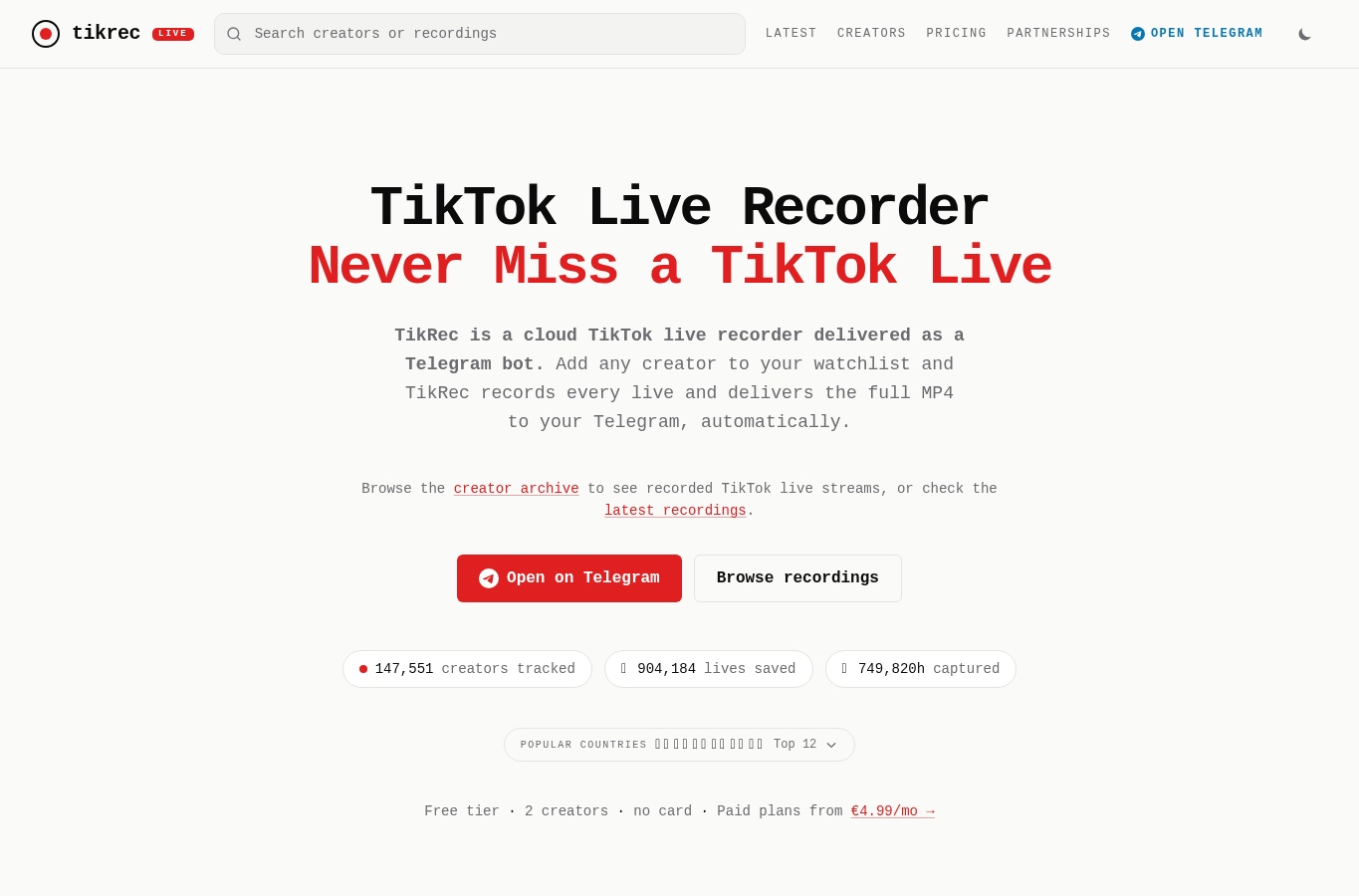 Capture d'écran de tikrec.com