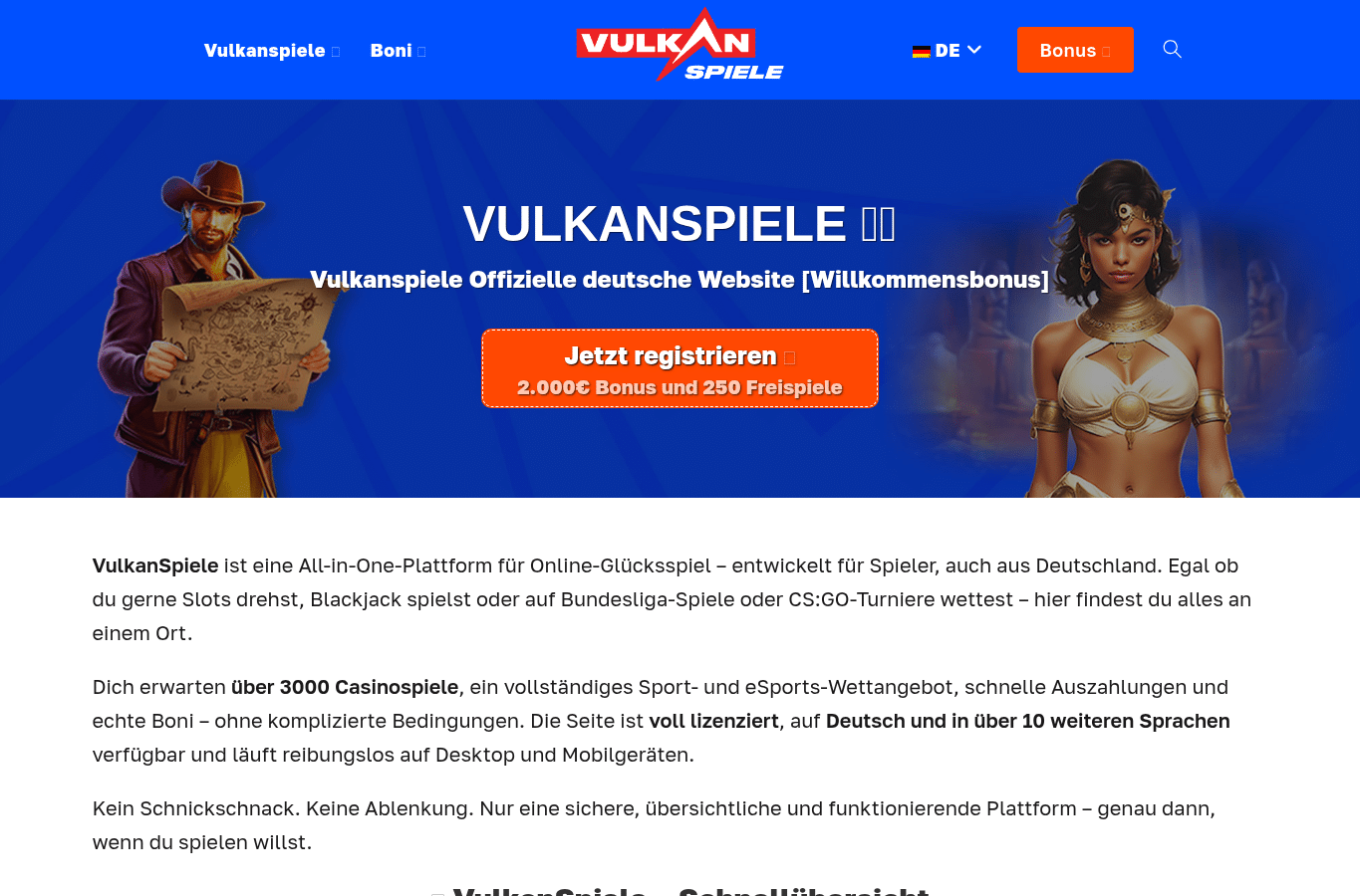 Capture d'écran de vulkanspiel.de